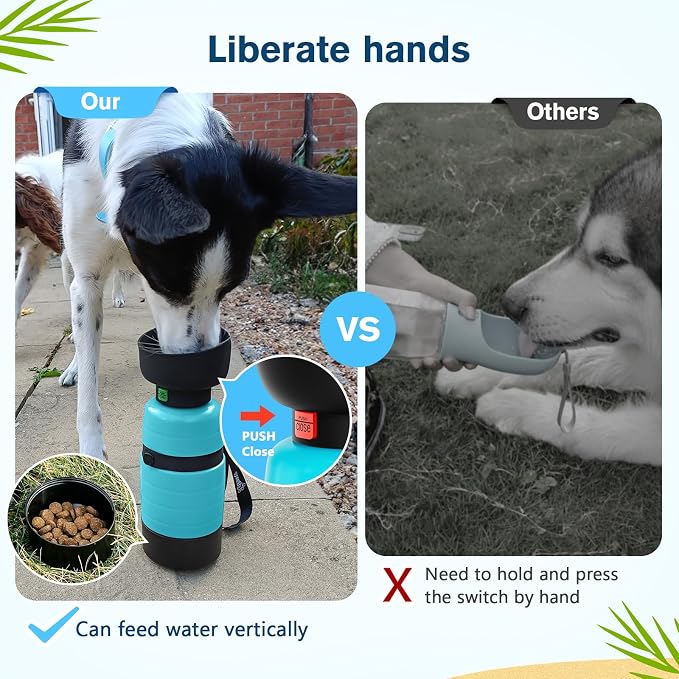 Pecute Dog Water Bottle Portable 22 oz with 5 oz Food Container, Poop Bag Holder, Portable Dog Water Bottle Dispenser, Leakproof, Lightweight, Pet Water Bottle for Dogs Outdoor Travel Walking | Portable, Lightweight, Leakproof BPA Free for hiking, camp...