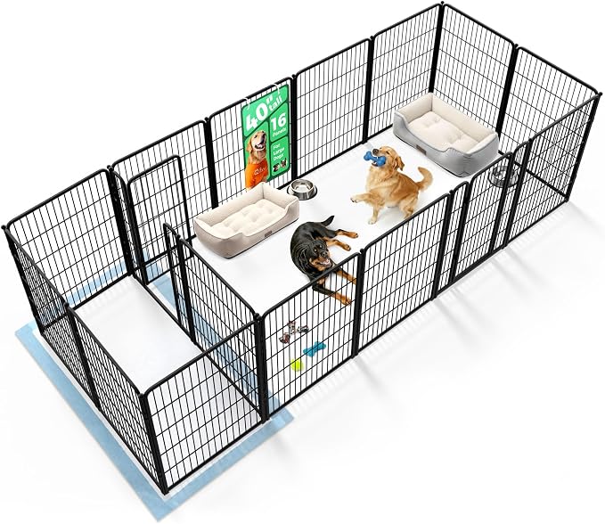 FXW Homeplus Indoor Dog Playpen with Divider Connectors, 40" H, 16 Panels | Calm Indoor Play Area, Two-Zone Layout, For Medium & Large Dogs, Patented
