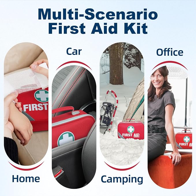 General Medi 2-in-1 First Aid Kit (215 Piece Set) + 43 Piece Mini First Aid Kit -Includes Ice(Cold) Pack, Moleskin Pad and Emergency Blanket for Travel, Home, Office, Car, Workplace