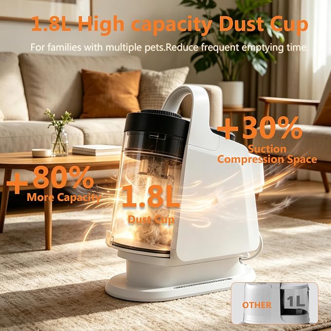 ZYK Dog Grooming Vacuum, All-in-One Professional Pet Grooming Kit (White) | Hair Clipper & Shedding Brush, Low Noise 13,000Pa Dog & Cat Hair Remover Vacuum,Cleaning Brushes, 1.8L Capacity Dust Cup