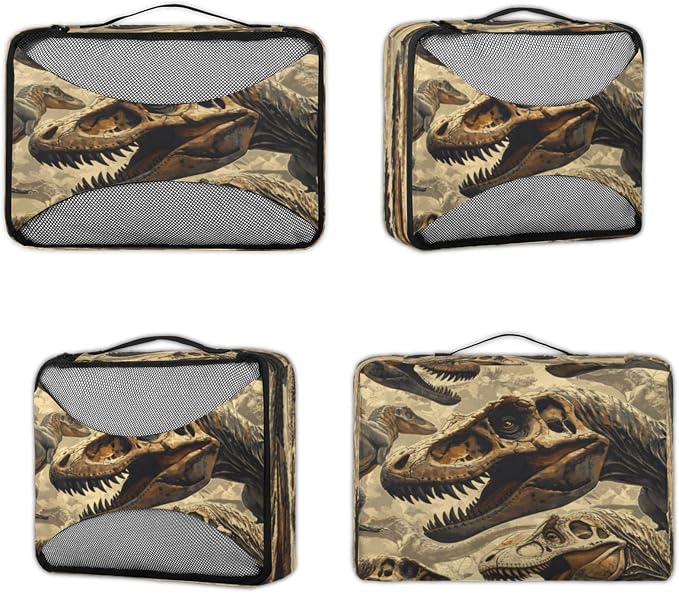 Dinosaur Skull Packing Cubes for Travel, Luggage Packing Organizers, Animal Skull Travel Accessories Large Toiletries Bag for Clothes Shoes Cosmetics Toiletries