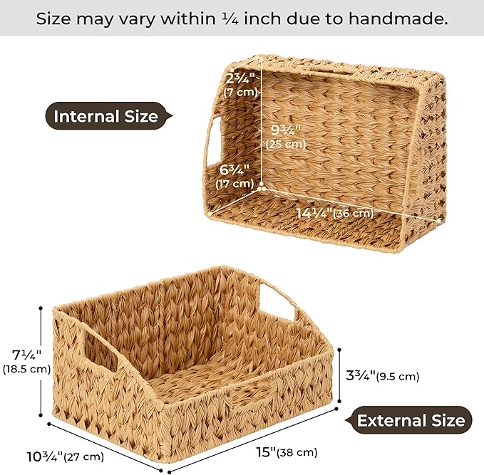GRANNY SAYS Wicker Storage Basket for Shelves, Large Wicker Basket | Wicker Storage Baskets for Pantry, Open Front Basket for Shelves, Kitchen Storage Baskets, Decorative Basket for Home Decor
