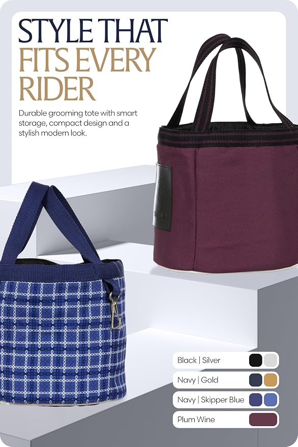 Equinavia Darby Mini Grooming Tote Bag for Horses, Dogs, Cats | Riding Supplies Organizer with 8.75" x 8.75" x 8" Interior - Navy/Skipper Blue - One Size