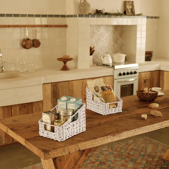 GRANNY SAYS Wicker Baskets for Organizing, Wicker Baskets for Storage | Wicker Storage Baskets for Pantry, Open Front Basket for Shelves, Kitchen Storage Baskets, Decorative Basket for Home Decor