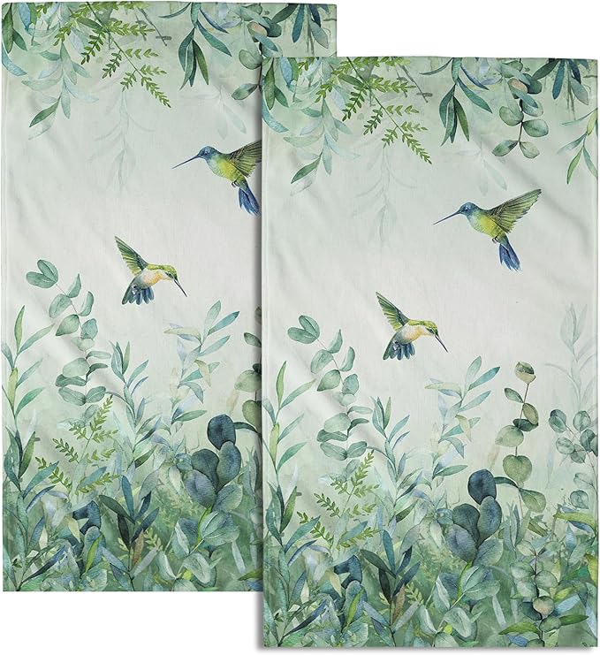 Giwawa Sage Green Leaves Hand Towels Eucalyptus Hummingbird Bird Kitchen Dish Towel Set of 2 Soft Guest Face Towel Spring Summer Home Decorations