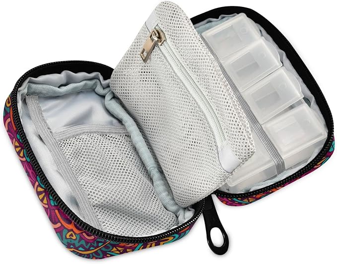 Tribal Mandala Pill Case, Cute Weekly Portable Pill Bag Container 7 Days Pill Box Organizer Vitamin Supplement Holder with Zipper for Travel Family Business