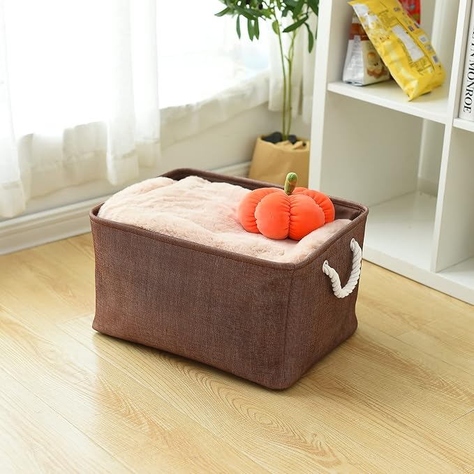 Organization and Storage Basket for Organizing - 17x14x10 inch 3 Pack Fabric Storage Cubes, Collapsible Storage Bins for Shelves Closet Organizer Toy Gift Cloth (Brown)