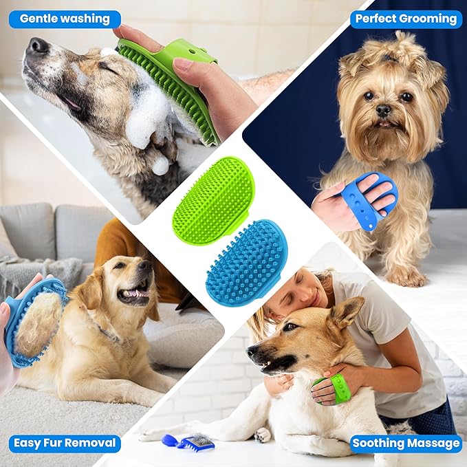 8PCS Pet Grooming & Bathing Kit for Dogs & Cats| Dog Shampoo Brush with Silicone Dog Washing Gloves,Dog Bath Brush for Deshedding,Puppy & Dog Bathing Supplies|Dog Washing Brush