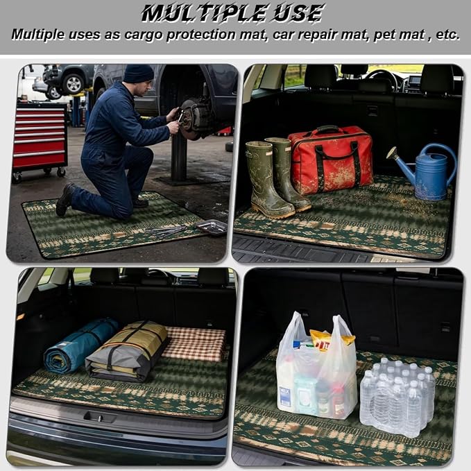 Howilath Dark Green Tie Dye Aztec Car Trunk Mat Universal Rear Trunk Protector Non-Slip & Dustproof Rear Trunk Protection for Daily & Outdoor Use
