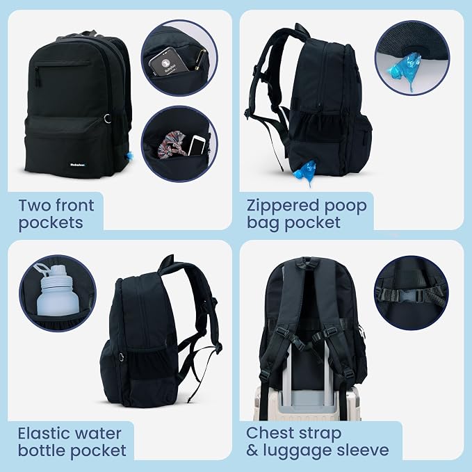 Dog Travel Backpack for Supplies - Dog Diaper Bag with Travel Bowls | 2 BPA-Free Bowls; Food Container & Treat Pouch; Placemat; Laptop Sleeve; Poop Bag Dispenser, Hiking, Camping & Road Trips,