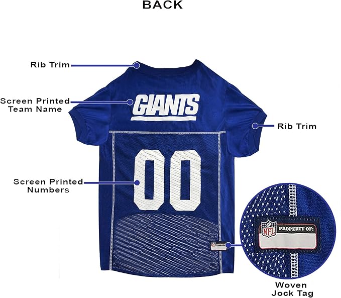 Pets First NFL New York Giants Dog Jersey, Size Large, Football Shirt Costume for Pet, Dog Sports T-Shirt, NFL Team Clothing for Cats, Licensed Pet Apparel Available in 7 Sizes and 32 Teams
