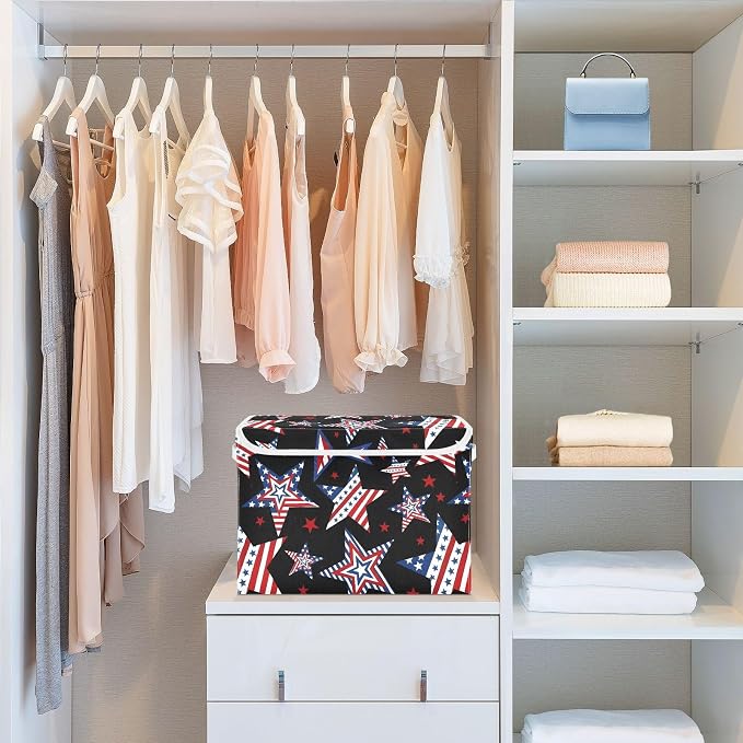 American Star Fabric Storage Bins Organizer Cubes and Carrying Handle | Decorative Storage Boxes, Foldable & Stackable, Dust-Proof Flip Top, Reinforced Handles, For Home & Dorm, Clothes & Toy Box