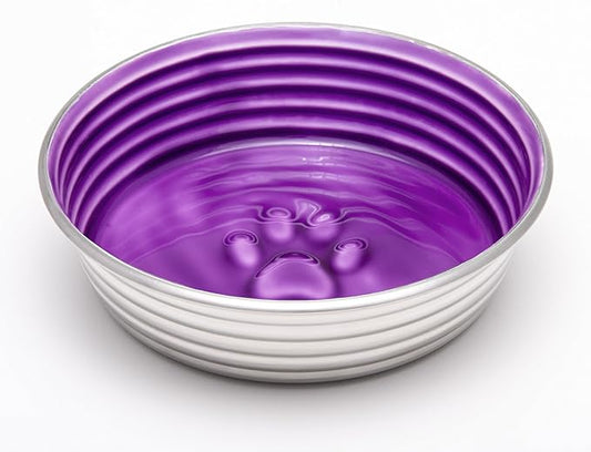 Loving Pets - Le BOL Dog Food Water Bowl Enamel Ceramic Bowl No Tip Stainless Steel Pet Bowl No Skid Spill Proof (Medium, Lilac)