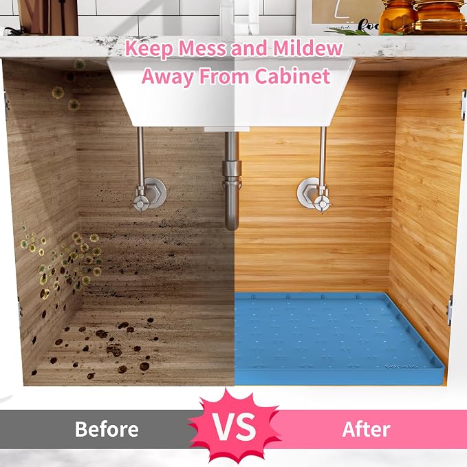 Sdpeia Under Sink Mat 22"×14" Waterproof Silicone Cabinet Liner & Sink Protector for Kitchen & Bathroom, Multi-Purpose Organizers Tray for Pets, Laundry, Cat Litter Mat
