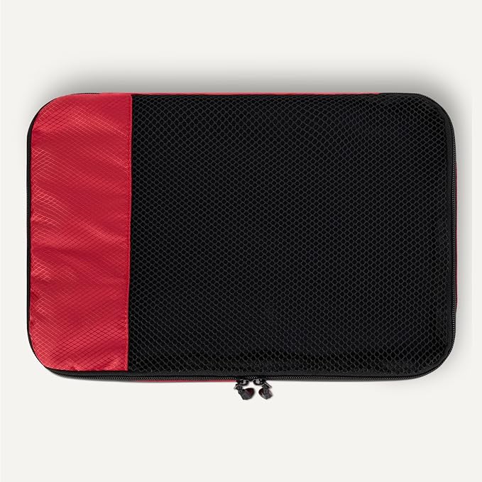 Amazon Essentials 4-Piece Packing Cubes Travel Accessories Set, Luggage Organizer with Double Zipper, Mesh Top, Space-Saving, Medium, Red (Previously Amazon Basics)