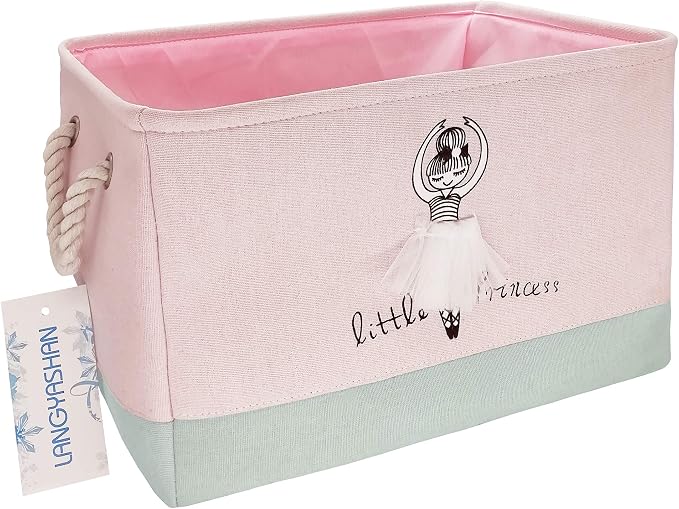 Rectangular Thick Pink Storage Bin Household for Closet Kitchen Office Girl | Foldable Space Saving Canvas Fabric Laundry Hamper with Handles Organizer for Boys and Girls Bedroom Shelf Gifts Baskets