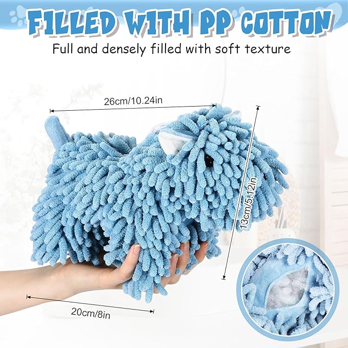 Tegeme 1 Pcs Chenille Dog Hand Towel Fuzzy Dog Towel Absorbent Microfiber Soft for Bathroom Kitchen Washstand (Blue)