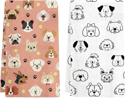 Set of 2 Dog Kitchen Towels - Cute Dog Dish Towels for Kitchen Drying, 17x26 Inch Absorbent Soft Microfiber Dish Cloths, Dog Lover Gifts for Women, Home Kitchen Housewarming Towels