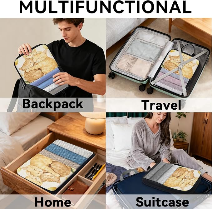 Cute Cats 6 Set Compression Packing Cubes Fruit Lemons Expandable Packing Organizer for Travel Accessories Luggage Suitcase Bag