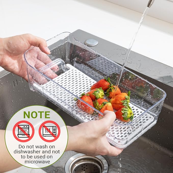 Imncya Fridge Organizer Bins, Clear Stackable Pull Out Fridge Drawer Organizer, Refrigerator Organizers and Storage Container for Fruits, Vegetables, Drinks, Food ( 2 Pack Clear)