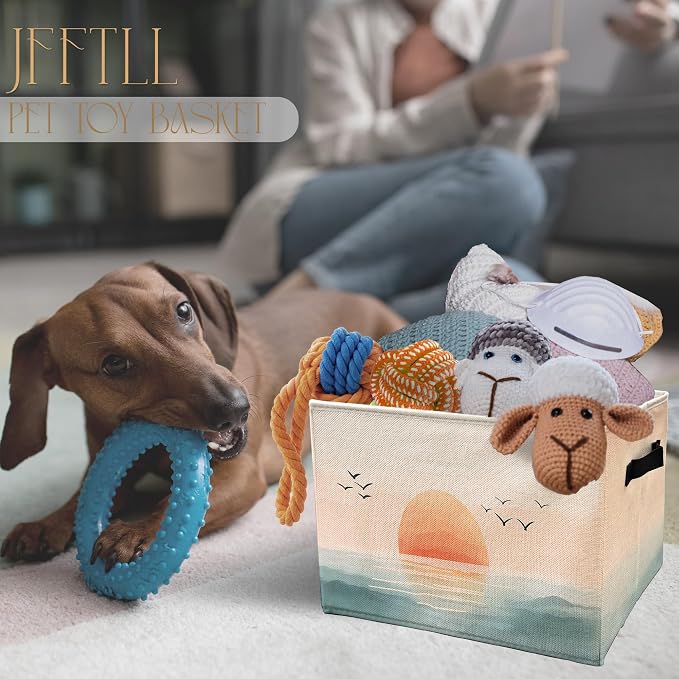 Boho Coastal Beach Sunset Storage Bins with Handles, Watercolor Coastal Ocean Landscape Collapsible Laundry Basket Storage Box for Home Bedroom Bathroom Clothes Toys Books