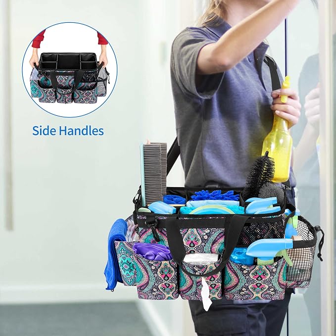 LoDrid Wearable Cleaning Caddy Bag with 4 Foldable Dividers, Totem | Cleaning Supply Organizer with Shoulder Strap and Side Handles for Cleaners & Housekeepers