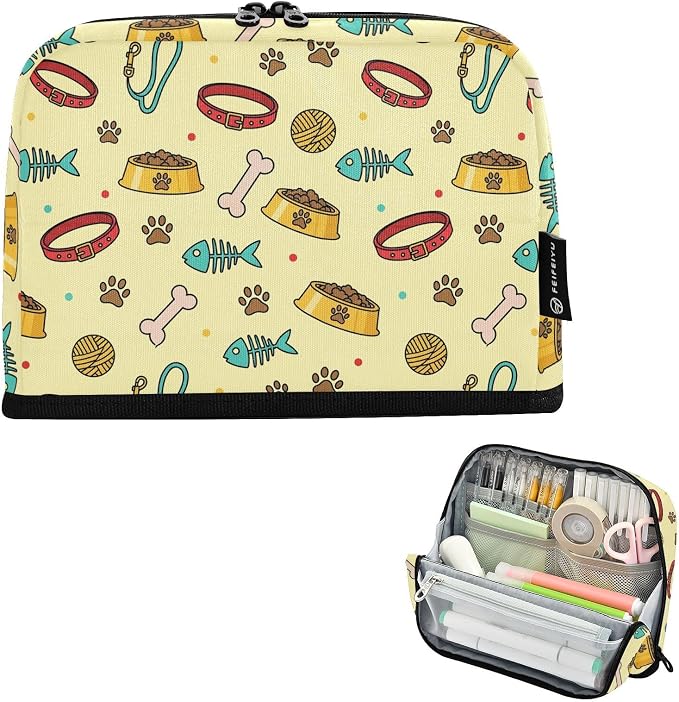 Pencil Case Large Capacity Pencil Pouch with Zipper | Portable Pen Bag Organizer Standing Makeup Bag for Office Women Men Pet Supplies