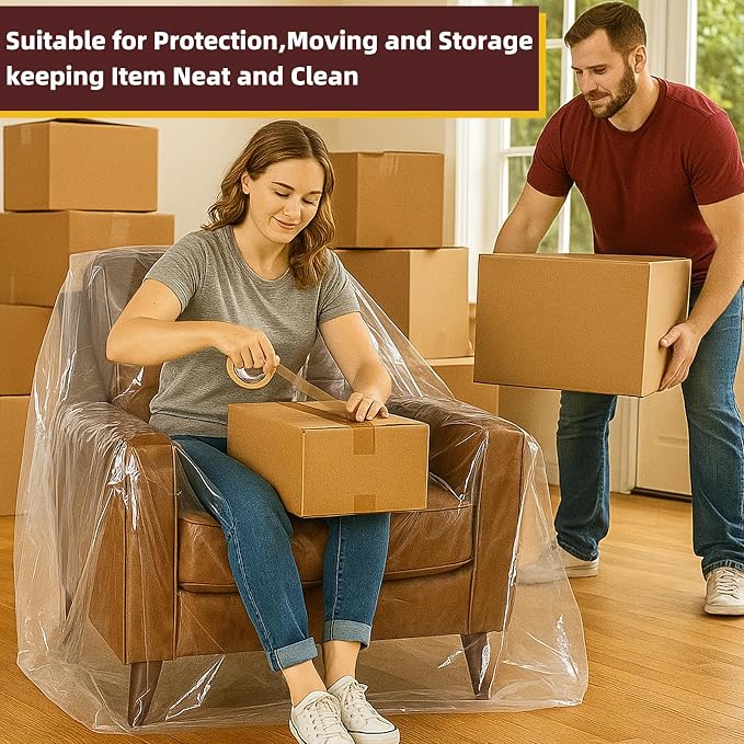 Yotelab Plastic Chair Cover for Moving and Storage, 42Wx34Dx65H/48H Inch | Open, No Seal, Clear Moving Bags for Recliner, Armchair, Patio Chair, or Other Bulky Furniture