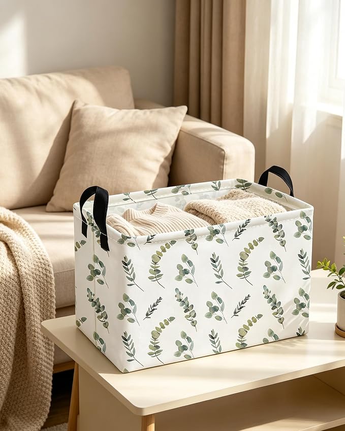 Essme Rectangular Leaves Basket,Kids Storage Bins Organizer with Handles for Girls Room Decor, Gift Basket,Shelf Basket.(Leaves)