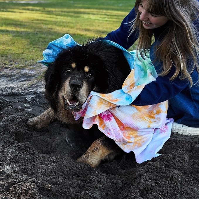 Dock & Bay Pet Towel - Super Absorbent & Quick Drying Dog Towels with Bag - 100% Recycled - Sunset Splash, Medium (90x50cm, 35x19)