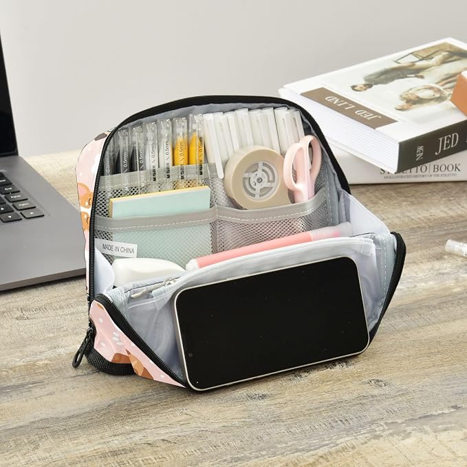 Aslsiy Large Capacity Pencil Case Cute Pets Pug Dogs Pencil Pouch for Boys Girls Portable Pen Bag Organizer Standing Makeup Bag for School Office Supplies