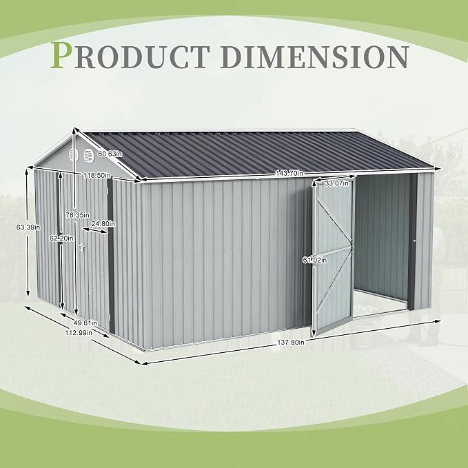 10x12 FT Metal Storage Shed, Large Storage Shed with Lockable Doors and Sloped Roof, Outdoor Tool Shed with Ample Ventilation for Garden, Lawn, Backyard, White