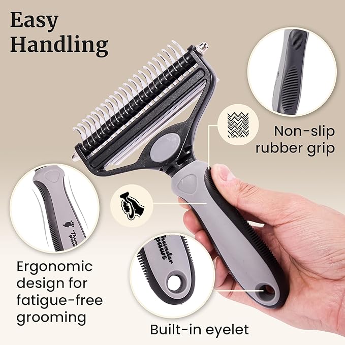 2-in-1 Deshedding Brush and Dematting Rake for Dogs – Double Coat Undercoat Grooming Tool for Medium to Large Breeds, Reduces Shedding by Up to 95%