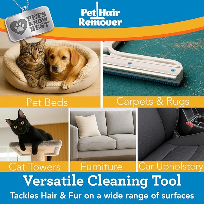 Pets Know Best Pet Hair Remover Cleaning Tool | Dual-Sided Multi-Purpose Carpet Scraper and Rug Rake for Fur Removal in Homes, Car Interiors & on Fabrics, Dogs, Cats, Pets & Animals | As Seen on TV