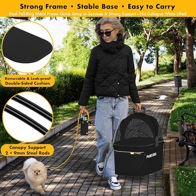 PAWZIDEA Portable Small Dog Crate for Car Travel Up to 33lbs, No-Zip Canopy | Enclosed Dog Car Seat Escape-Proof, Soft-Sided Small Medium Puppy Cats Car Kennel, Foldable Pet Carrier by Seatbelt, Top-Load