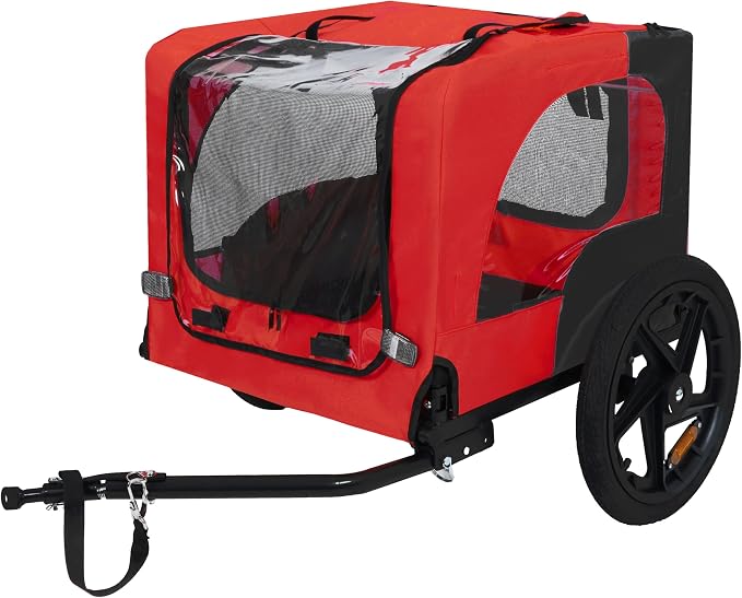 Pet Bike Trailer for Dogs, Foldable Dog Bicycle Trailer Carrier with Quick Release Wheels, Waterproof Oxford Fabric, Safety Leash & Reflective Lights for Small Medium Pets up to 66 lbs