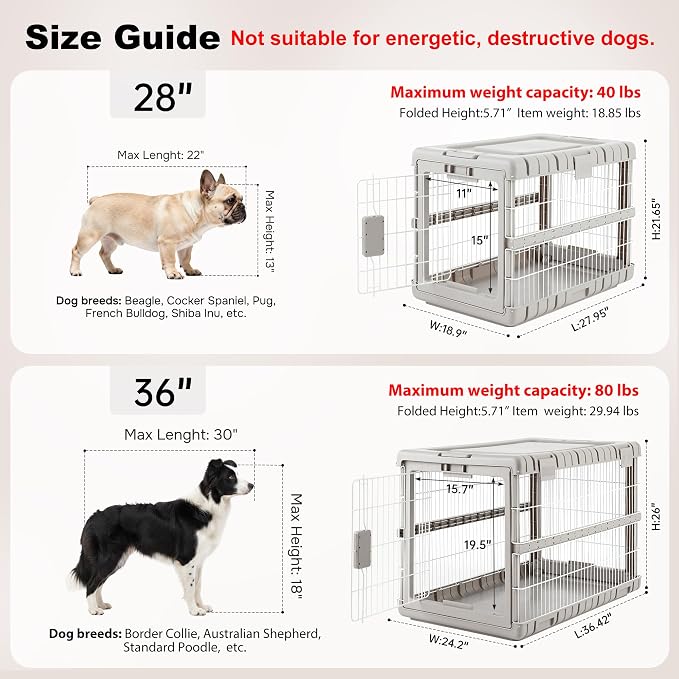 ZOMISIA Collapsible Dog Crate for Large Dogs - 36" L Heavy Duty Dog Kennel No Tools Required with 4 Sides Steel Foldable Cage for Dogs Indoor Furniture, Portable Carrier with 2 Smooth Wheels, Beige