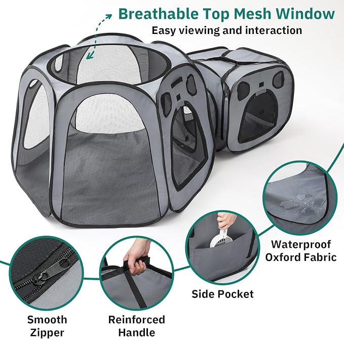 Cat Playpen with Separate Litter Box Area, Large Foldable Waterproof Cat Tent - 600D Oxford, Portable Indoor/Outdoor Pet Enclosure, Cage, House & Condos with Carrybag for Kittens, Small Dogs