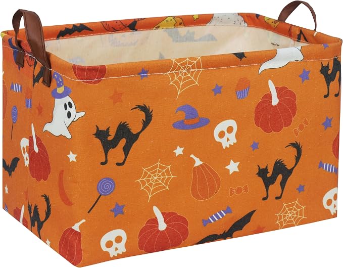 Halloween Basket Pumpkin Baskets Trick or Treat Basket Rectangular Storage Bin for Halloweens Parties(Candy Pumpkin)