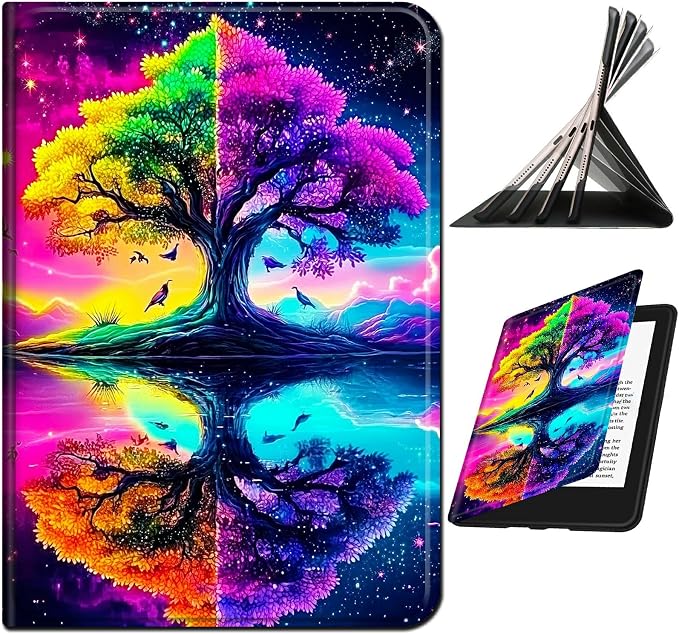 Case for Samsung Galaxy Tab S10+ Plus 2024/ S9 FE Plus/ S9 Plus 12.4" 2023 | Slim Leather Smart Cover with Multi-Angle Anti-Slip Stand [Auto Wake/Sleep] Shell for Women Men, Purple Green Tree