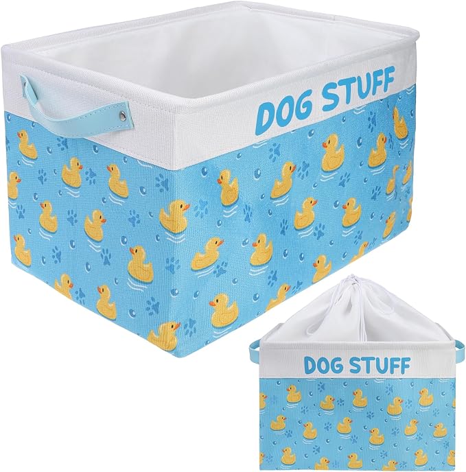 Homimp Dog Food Storage Container,Dog Toy Basket Bin Box with Comfortable Handles and Cover,Collapsible Pet Toy Storage Organizer for Accessories,Toys,Coat & Clothing,Blanket & Leash, Blue 15"x13"x12"