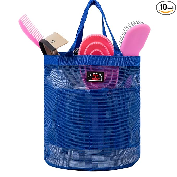 BARN & STABLE Breathable & Waterproof Mesh Horse Grooming Bag with 8 Pockets Tear-Resistant Grooming Tote for Horse Grooming Caddy Bag Organizer to Secure Items (Blue)