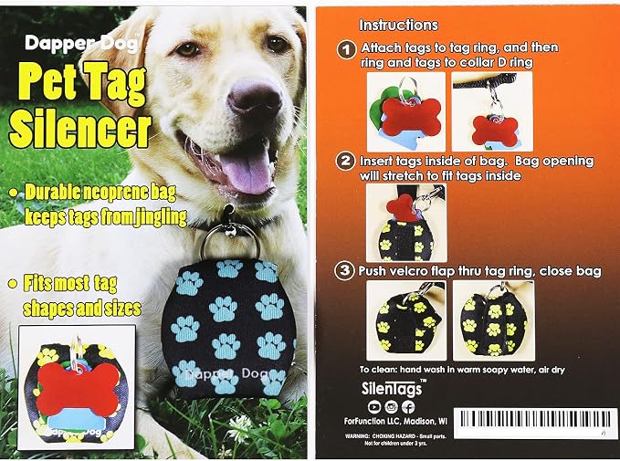 Dapper Dog - Dog Tag Silencer with Tag Ring (Blue Paw Prints)