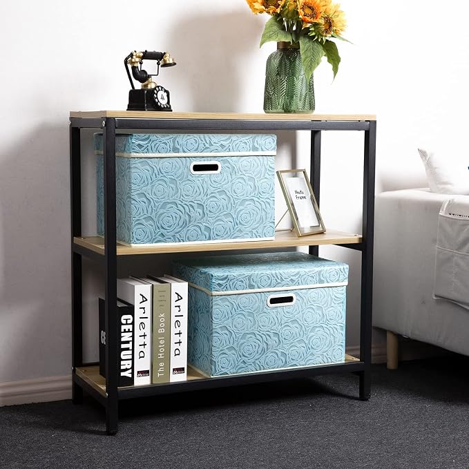 Larger Collapsible Storage Cubes with Lids Fabric Decorative Storage Bins Boxes Organizer Containers Baskets with Cover Handles for Bedroom Closet Living Room Blue 17.7x11.8x11.8 Inch 3 Pack