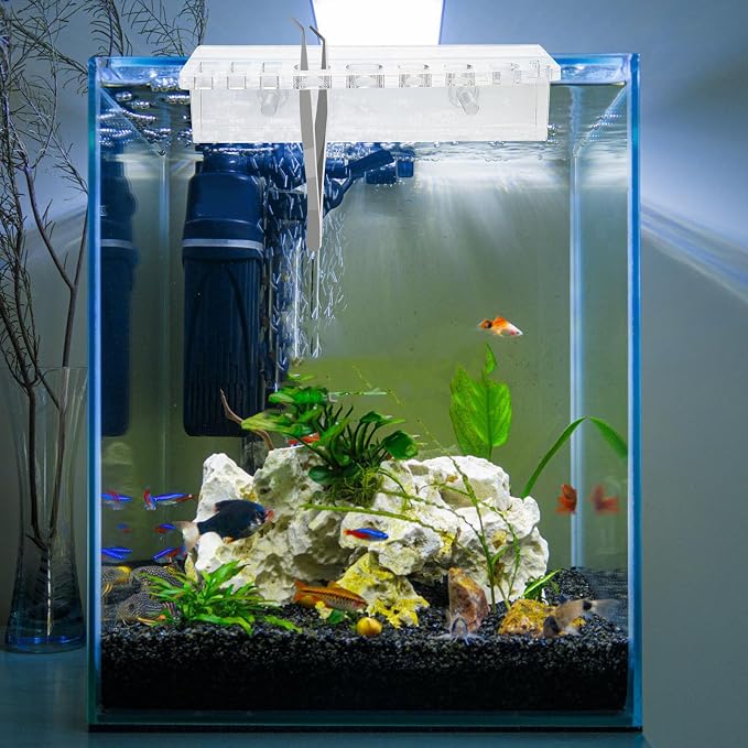 NUOBESTY Fish Tank Rack Aquarium Tool Holder Acrylic for Cleaning Tools | Portable Removable Organizer, Fits Water Grass Clips and Cutters, Lightweight Wall Mount Storage for Maintenance