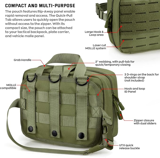 LIVANS Medical Bag, First Aid Bag Empty for Emergency & Trauma Kits | Molle Quick Release Design, Headrest Mount, Includes Flag and Cross Patch,Versatile for Tactical, Camping, Hiking and Travel