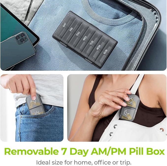AUVON XL Weekly Pill Organizer 2 Times a Day, Pill Box 7 Day with One-Side Large Openings for Easy to Use, Gray AM PM Pill Case for Medication, Vitamins, Fish Oils, Supplements | AM PM Pill Case, XL Pill Box 7 Day, Travel Medication Organizer for Medic...