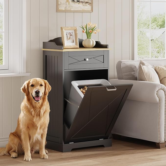 kepptory Dog Feeding Station with Storage Drawer, Pet Organizers and Storage Adjustable Shelf, Dog Feeder Station, Pet Storage Cabinet for Cats and Dogs