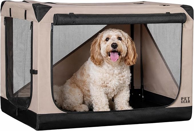 Pet Gear Insta-Fold Soft Crate for Dogs, 30", Sand Dune | Folds Compact for Travel in Seconds, No Tools Required, Includes removable waterproof liner for easy cleaning
