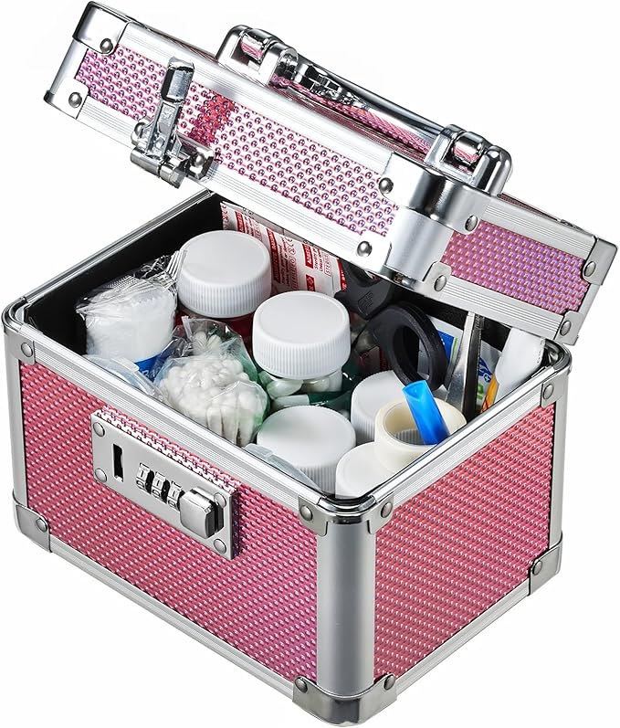 Medicine Lock Box with 3-Digit Combination Lock – Pink Lockable Storage Box for Medication, Small Lock Box for Valuables, 7" Locking Medicine Box, Lock Box for Home Travel Dorm